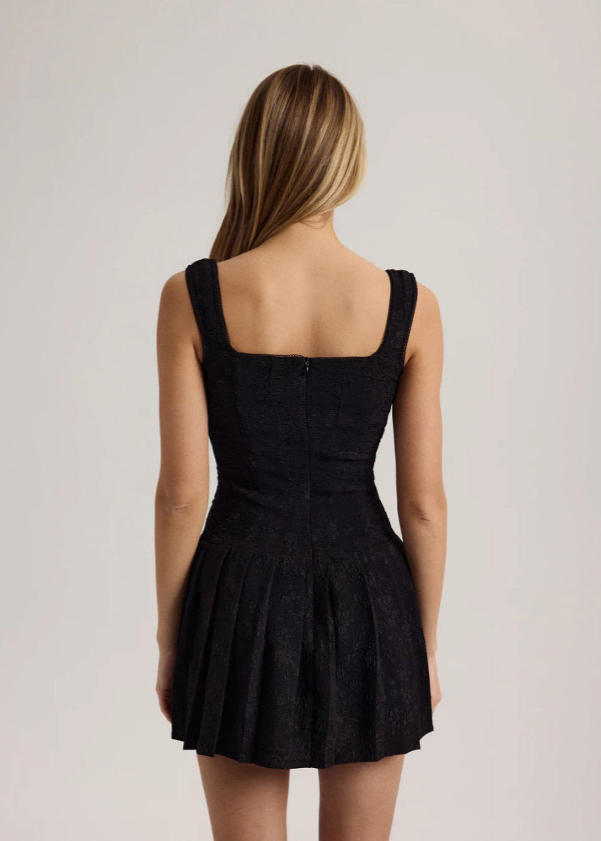 Lace Up Square Neck Sleeveless Corset Pleated Mini Dress - View 5