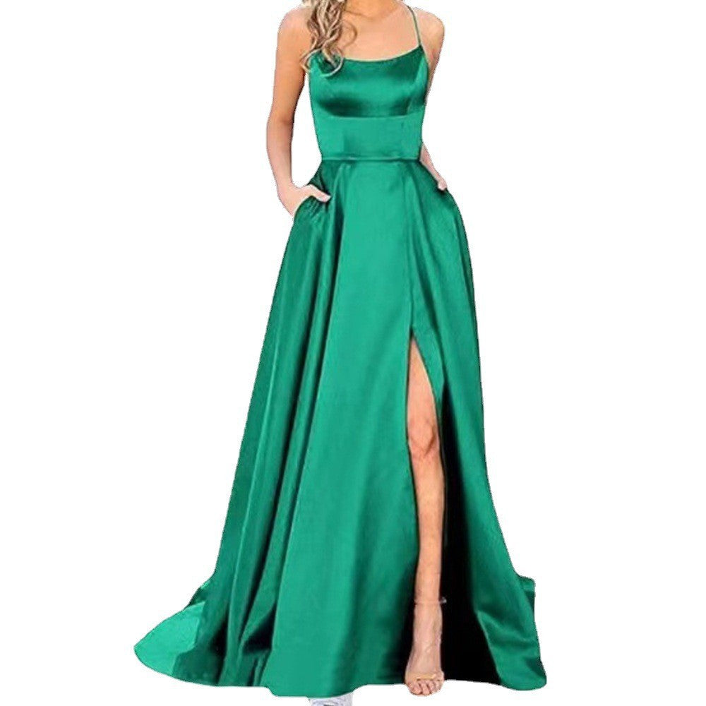 Satin Halter Neck Mermaid High Split Maxi Dress in Red - View 13