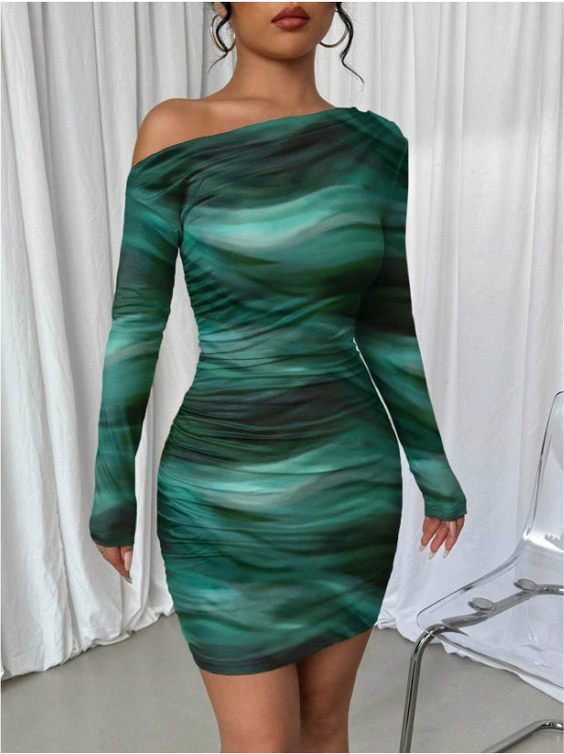 Stitch sheer mesh see through abstract off shoulder mini dress - View 9
