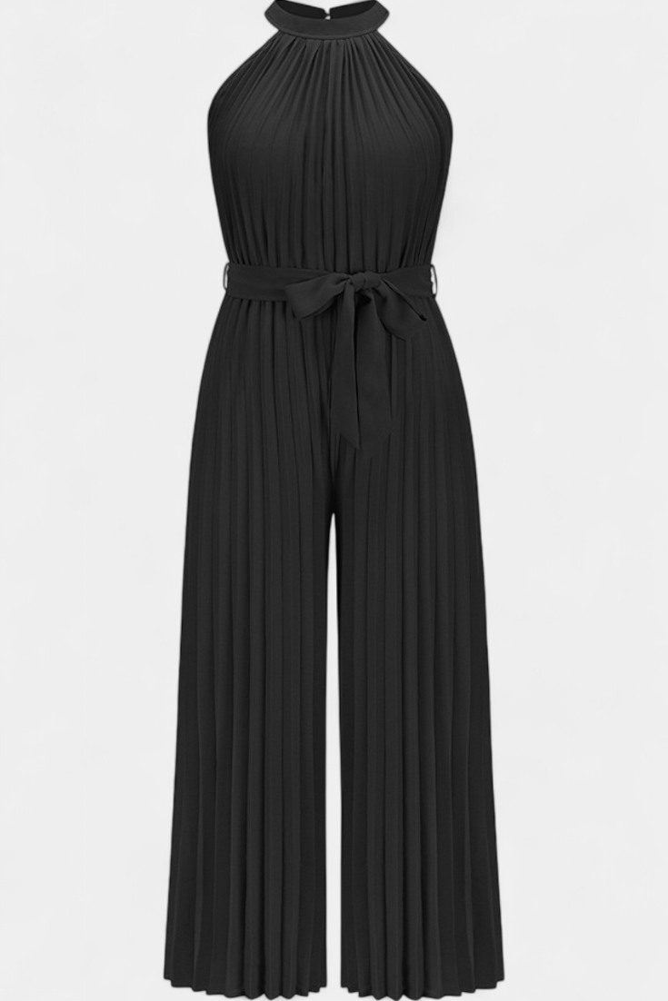 Halter Neck Pleated Belted Wide Leg Jumpsuit 3