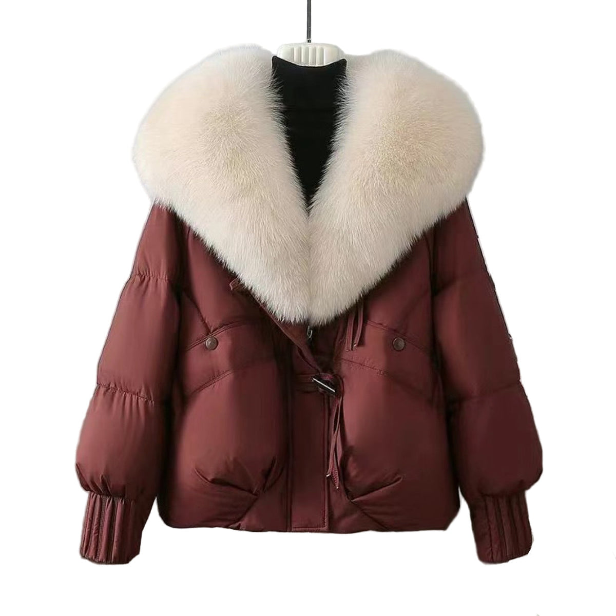 Faux Fur Collar Toggle Front Cropped Puffer Jacket
