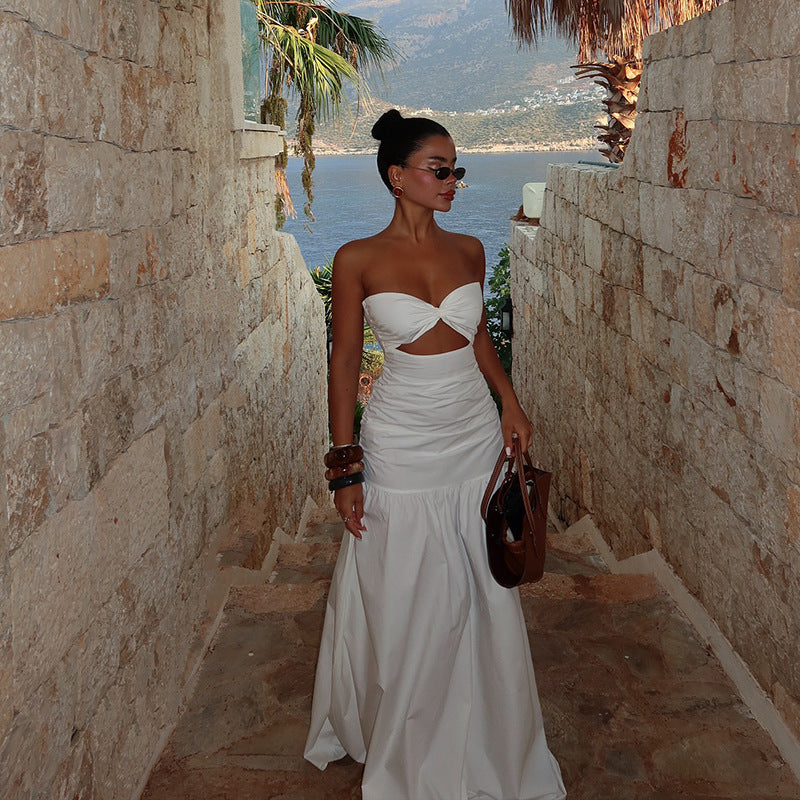 Strapless Twist Front Cut Out Tiered Maxi Dress 2