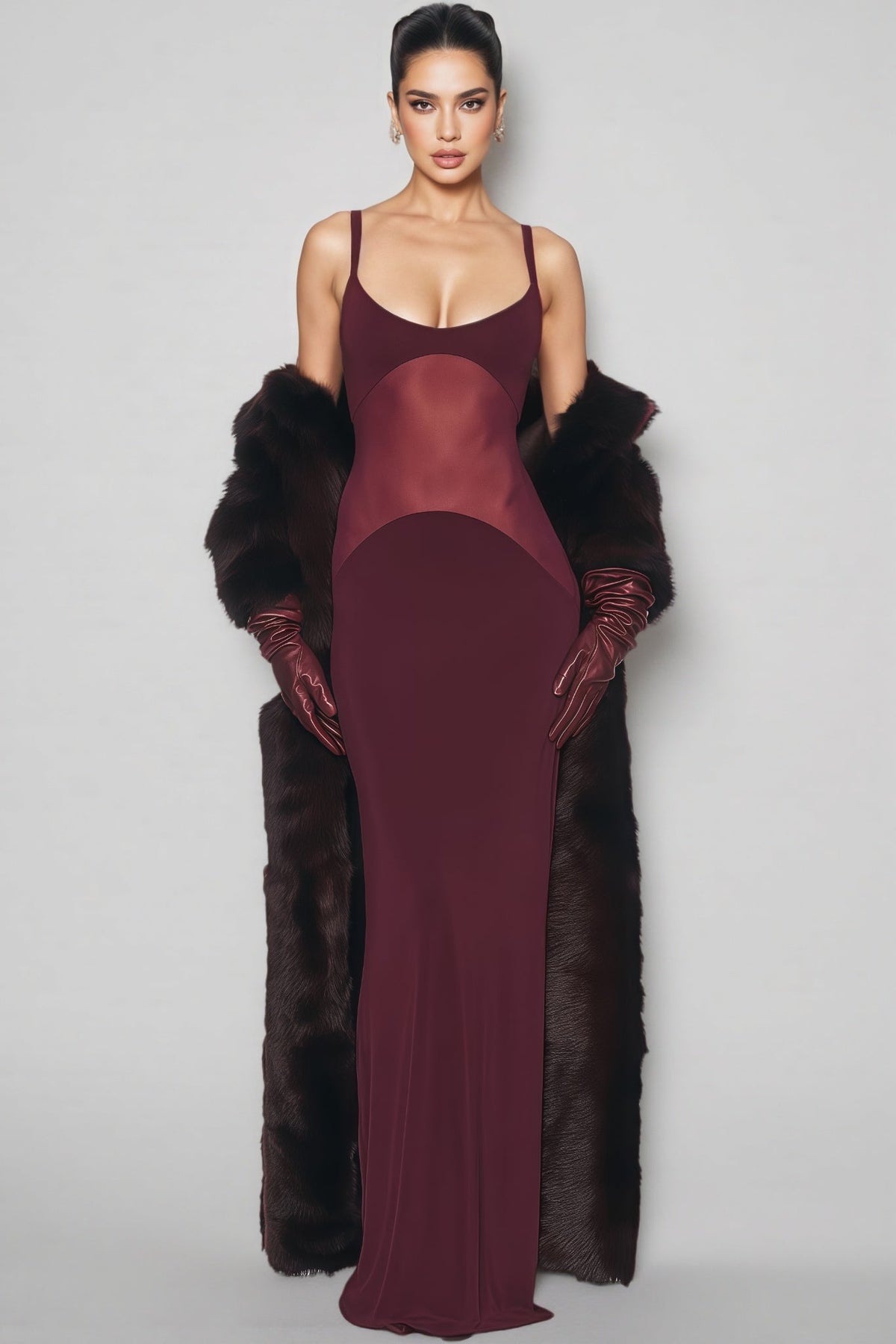 Halter Neck Mesh Ruched Maxi Dress