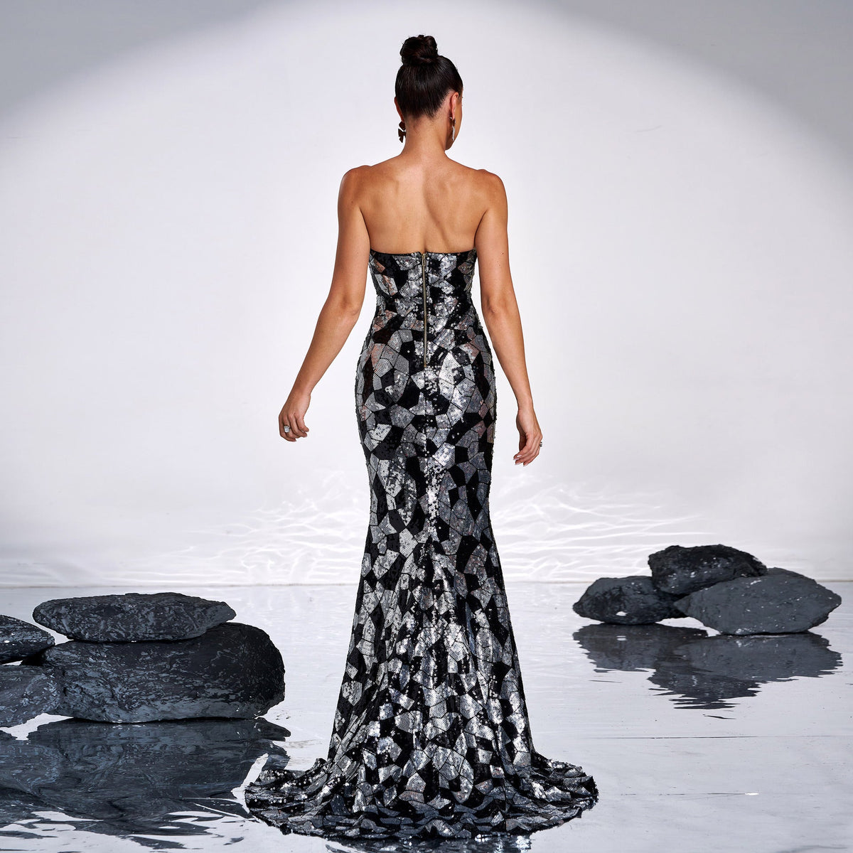 Sequin Strapless Sweetheart High Split Mermaid Evening Gown - View 5