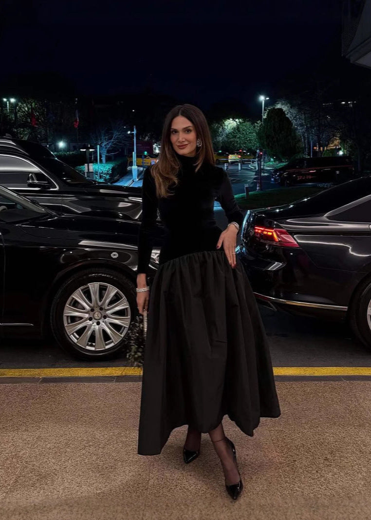 Elise Velvet & Taffeta Maxi Dress in Black - View 7