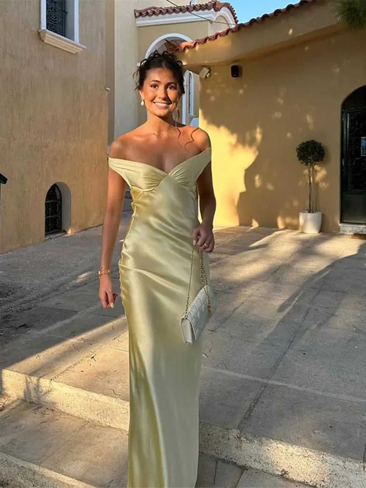 Off Shoulder Sweetheart Twist Front Satin Maxi Dress 7