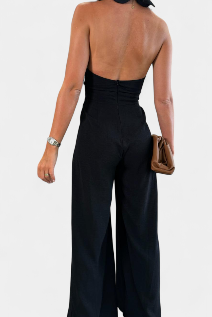 Halter Neck Cross Front Cut Out Backless Wide Leg Jumpsuit 11