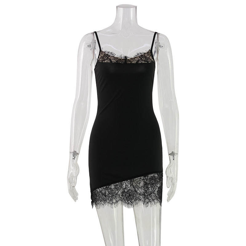 Scalloped Lace Trim Spaghetti Strap Bodycon Slip Mini Dress - View 2