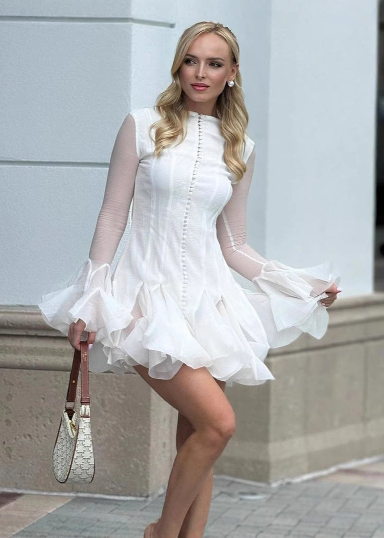 Celeste - Sheer Sleeve Ruffle Mini Dress - View 4