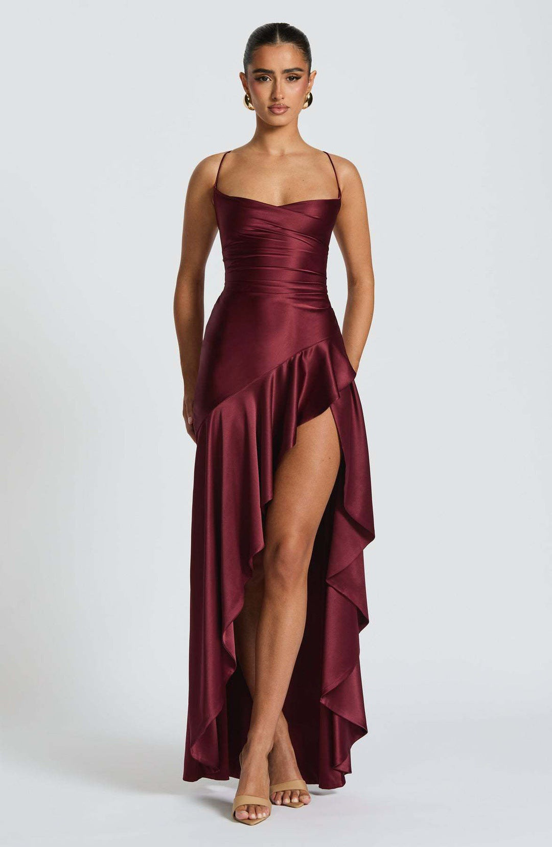 Backless Lace-Up Satin Silk Dress - View 6