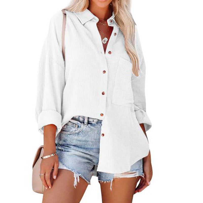 Collared Long Sleeve Button Down Textured Pocket Shirt 5