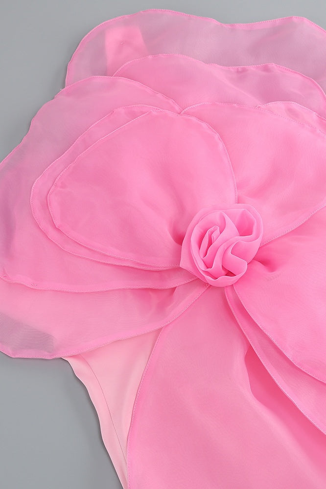 Floral Applique Strapless Bodycon Mini Dress in Pink - View 6