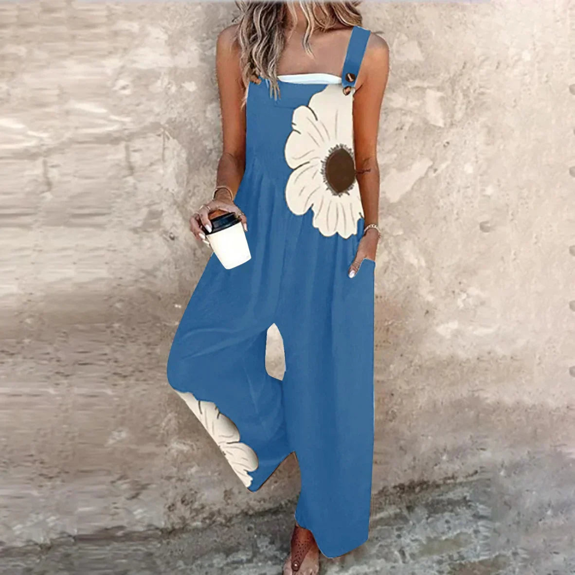 Floral Print Wide Leg Overall Jumpsuit 6