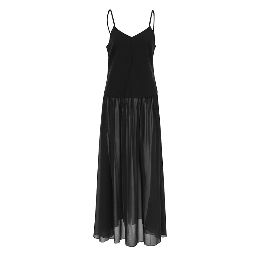 Chiffon V-Neck Spaghetti Strap Flowy Maxi Dress - View 5