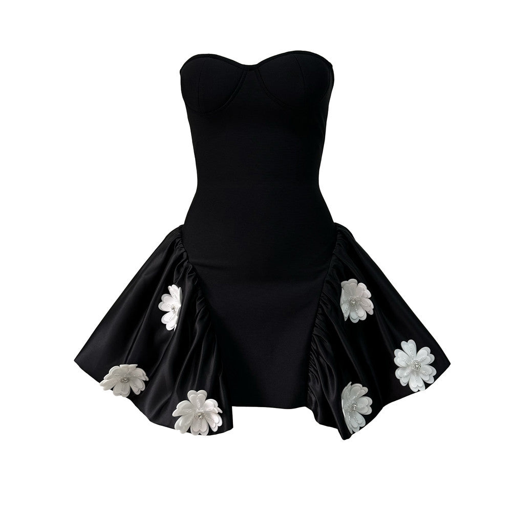 Strapless Bustier 3D Floral Bubble Hem Fit and Flare Mini Dress - View 2