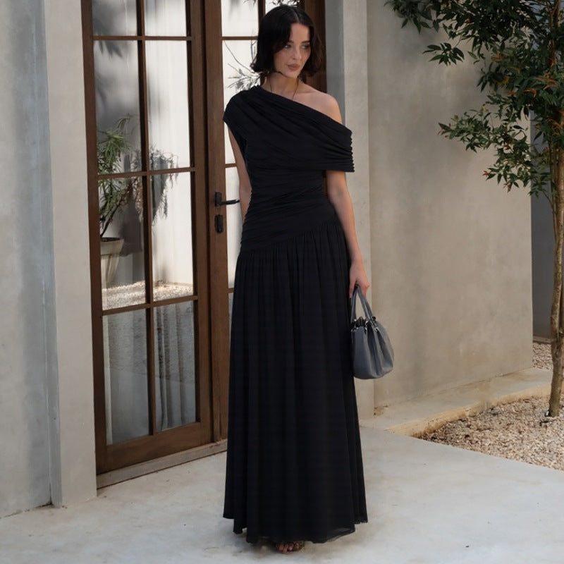 One Shoulder Draped Ruched Maxi Gown 3