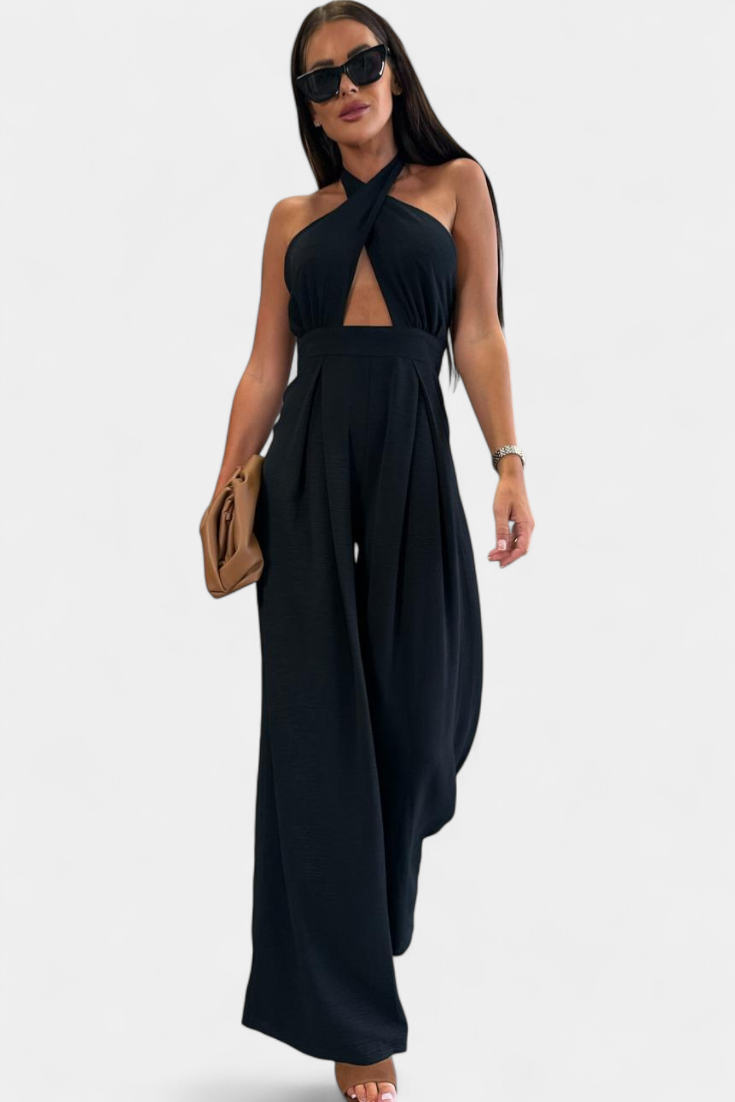 Halter Neck Cross Front Cut Out Backless Wide Leg Jumpsuit 12