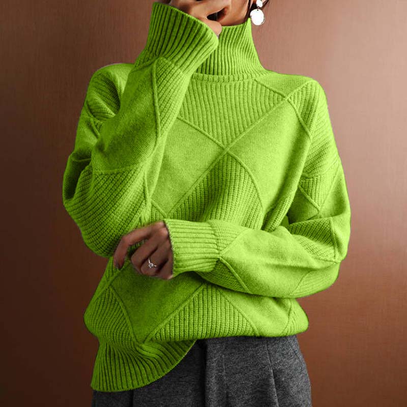 Turtleneck Long Sleeve Diamond Textured Knit Sweater 2