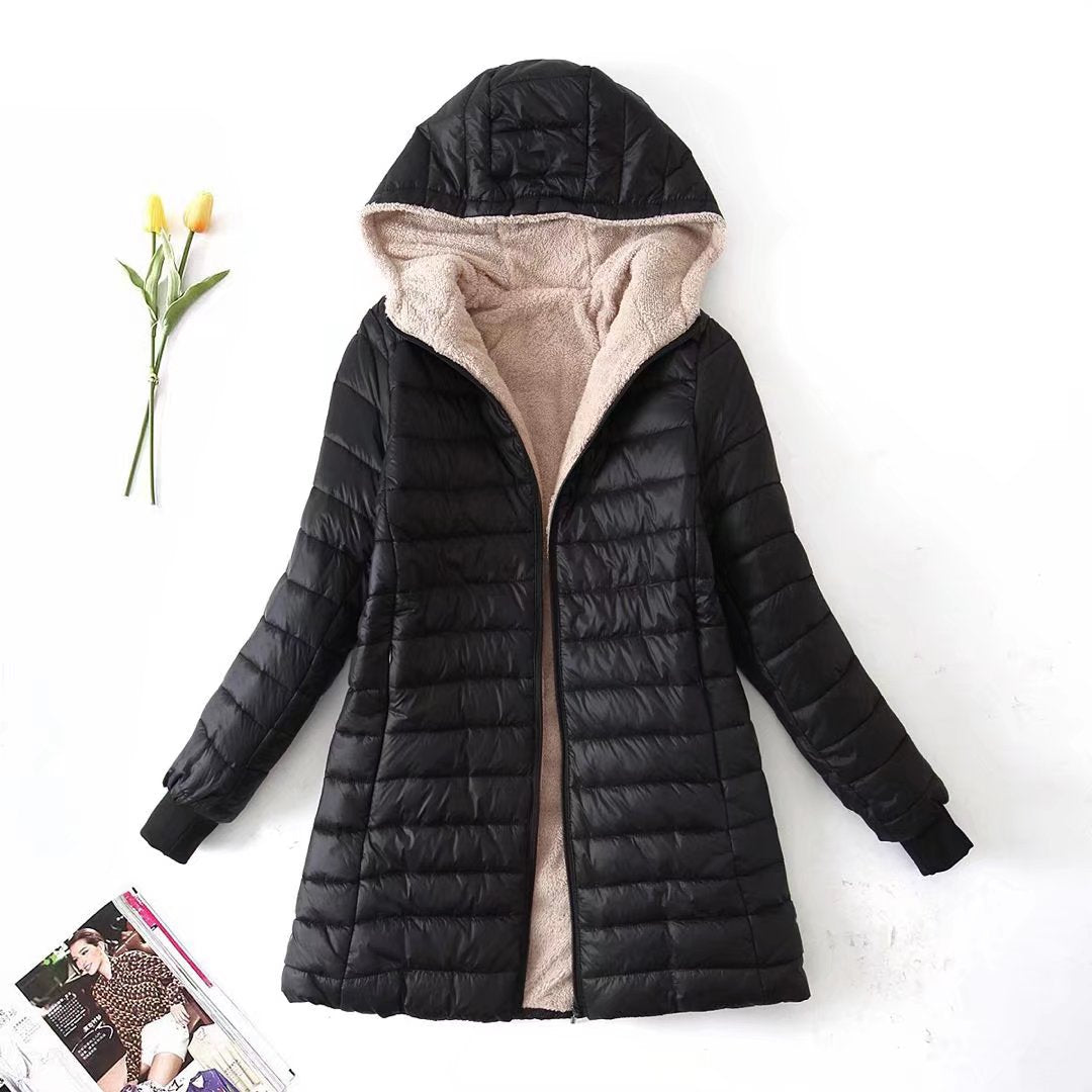 Hooded Fleece Lined Zip Front Longline Puffer Jacket