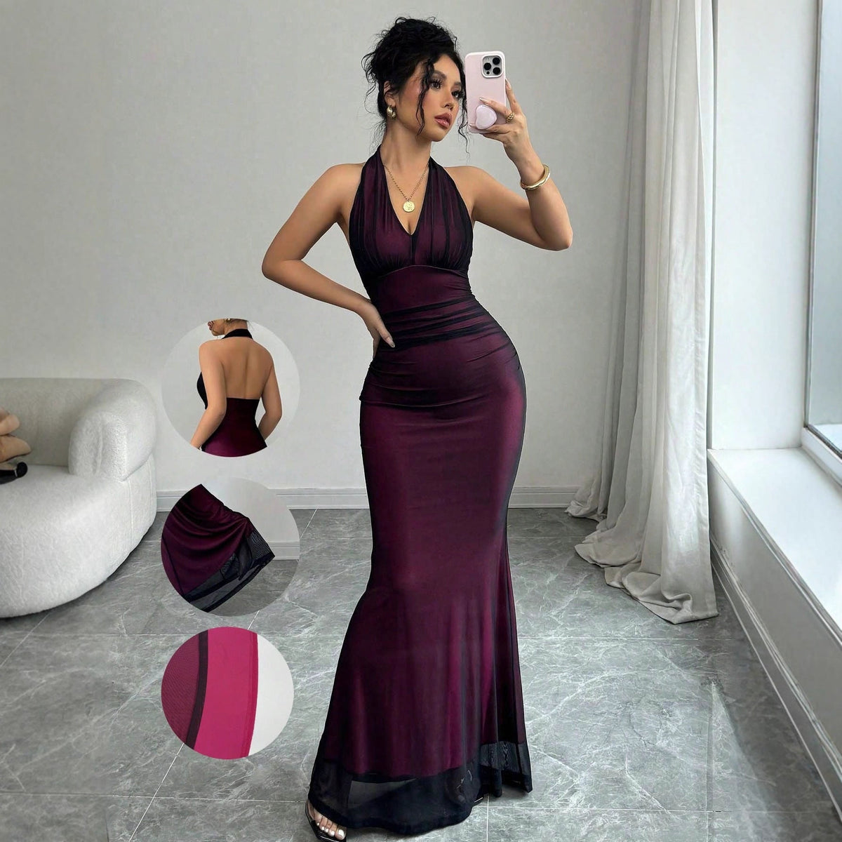 Women Clothing Summer Sexy Halter Mesh Sexy Sleeveless Dress - View 2