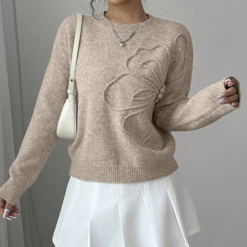 Floral Applique Crew Neck Long Sleeve Sweater