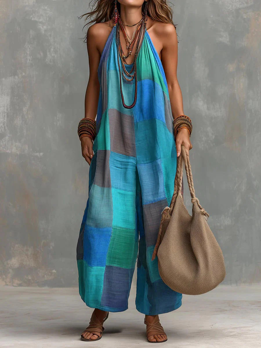 Patchwork Halter Neck Wide Leg Jumpsuit 3