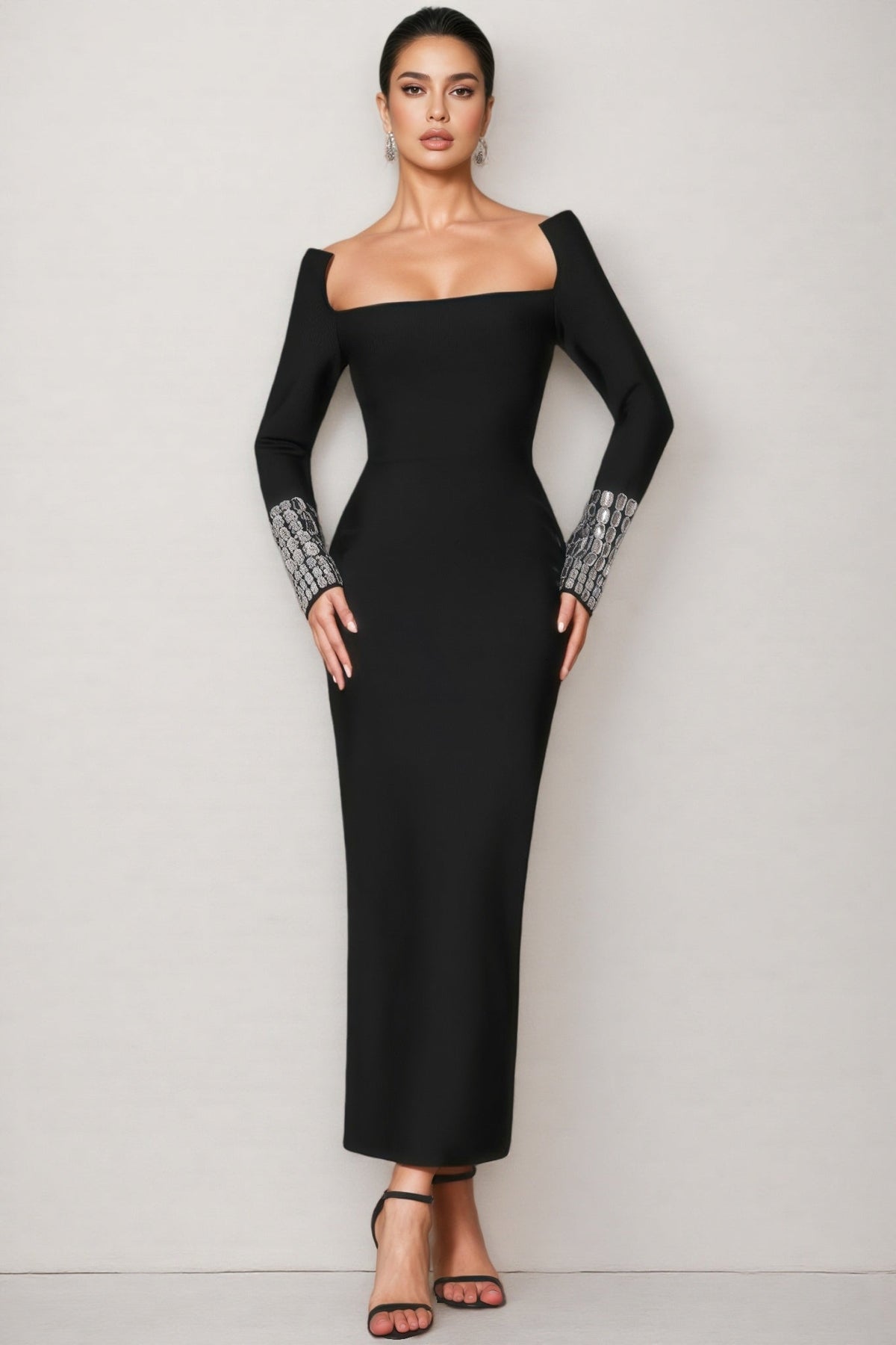 Log Square Diamond Square Neck Maxi Dress