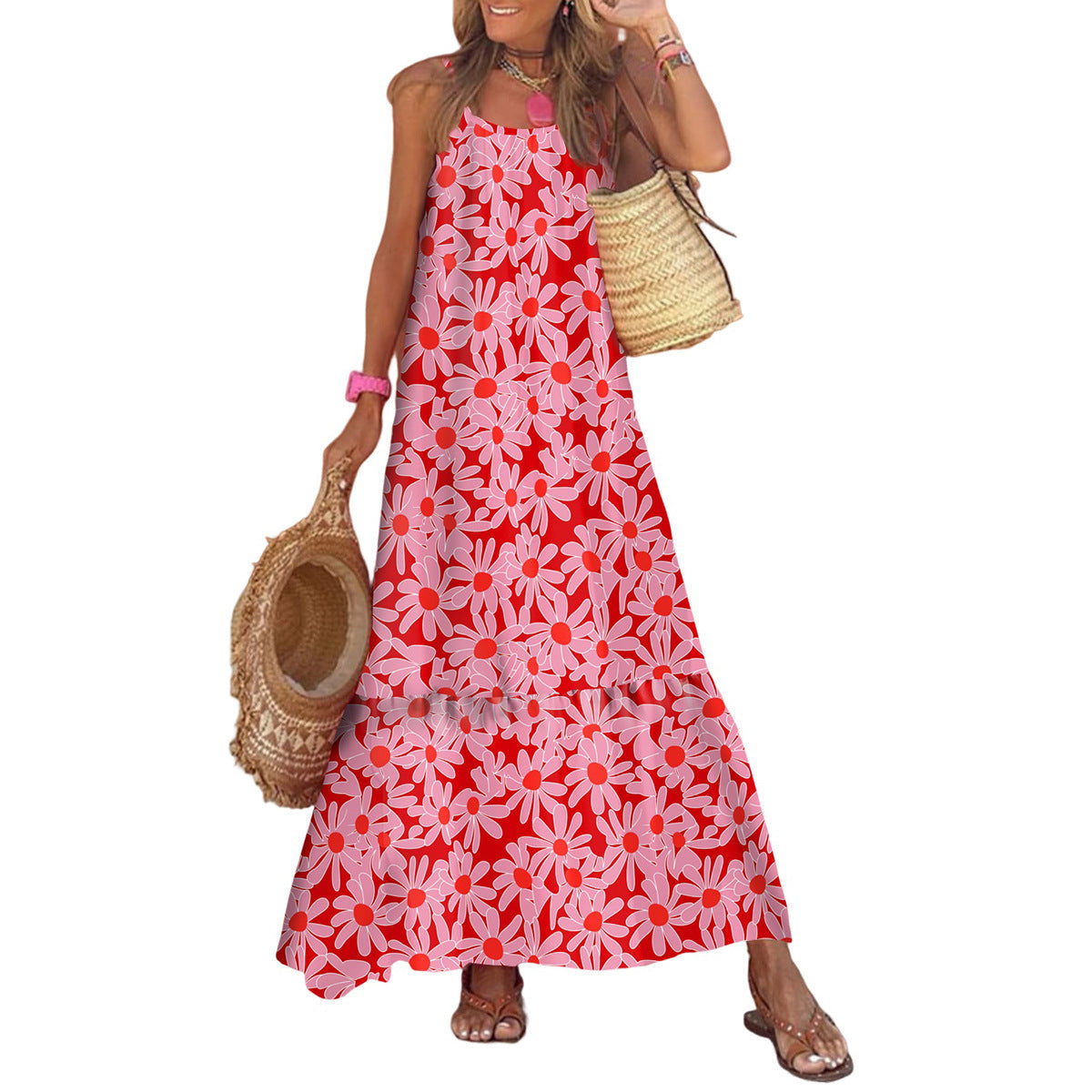 Damask Print Spaghetti Strap Tiered Maxi Dress 9
