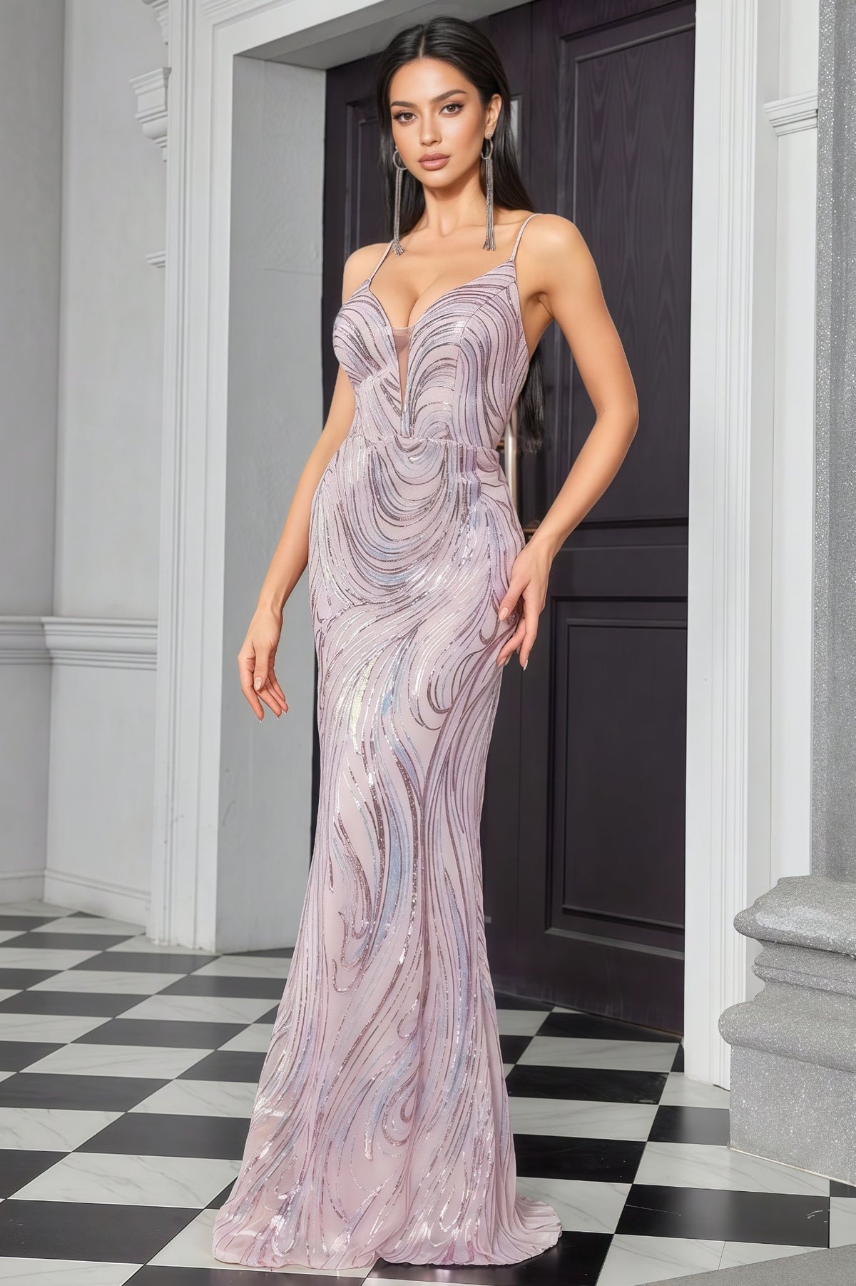 Vioky Pink Sequin Striped Maxi Dress - View 2
