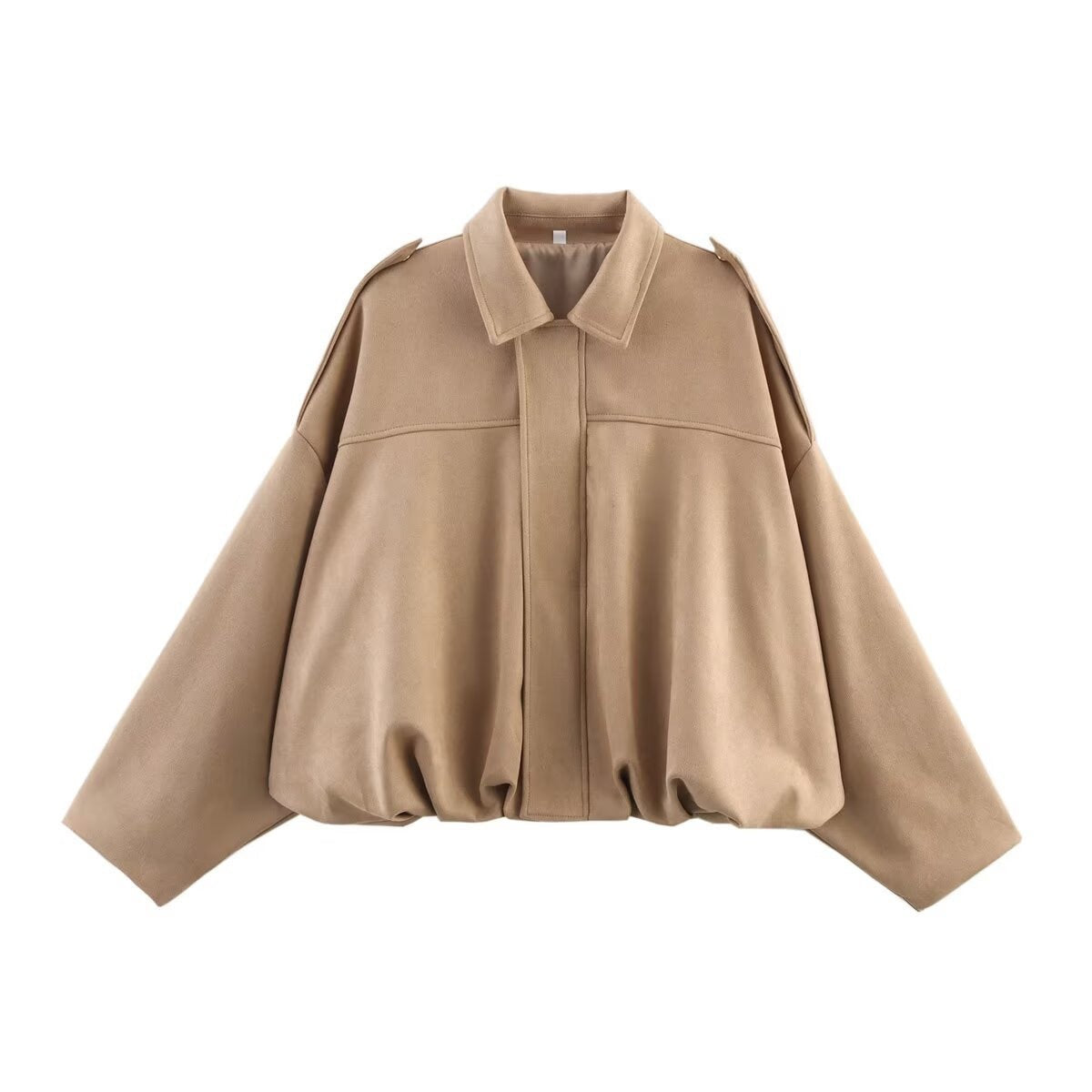 Collared Drop Shoulder Suede Look Oversized Jacket