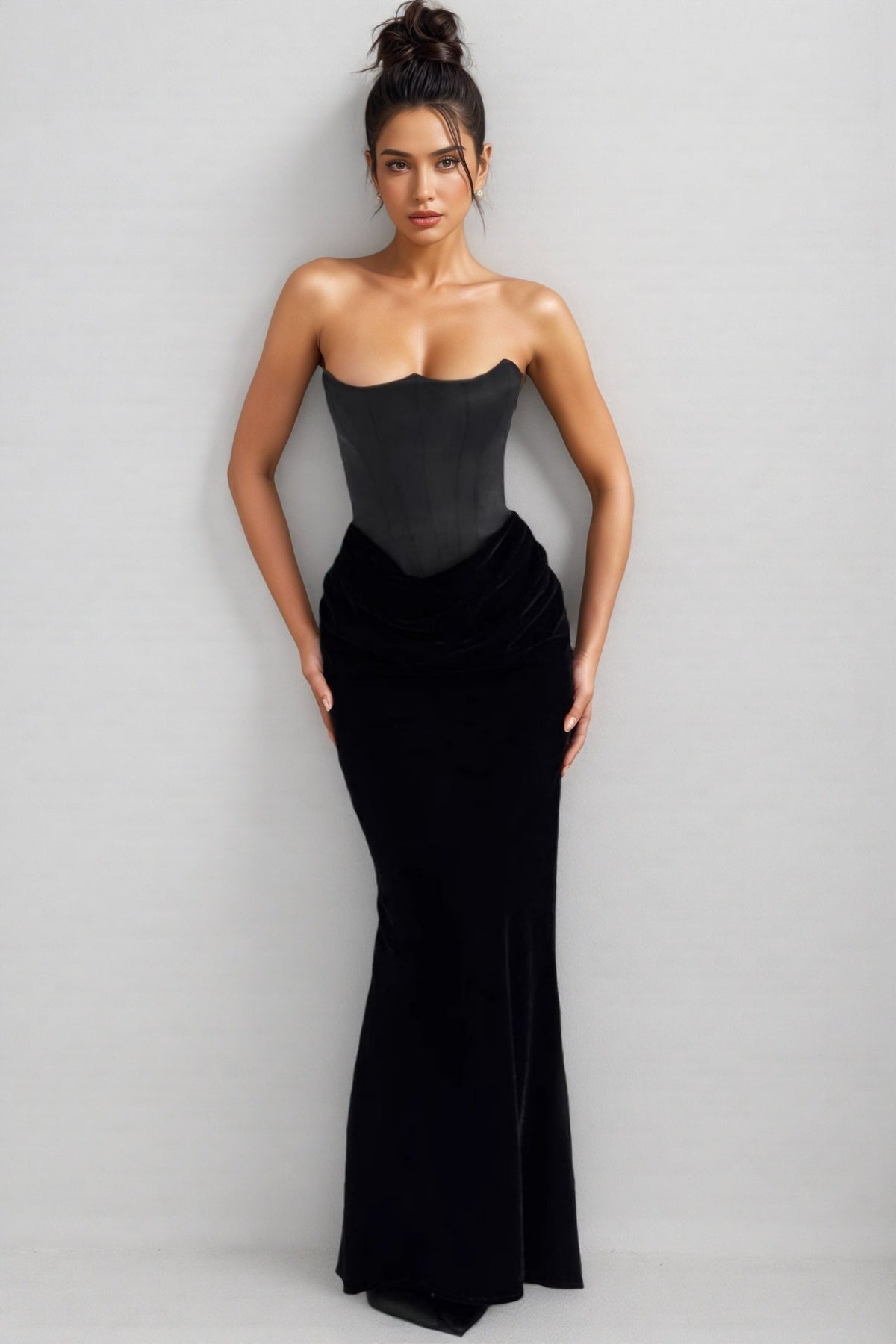Kora Fishbone Sheath Velvet Maxi Dress