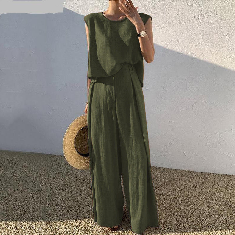 Sleeveless Twist Hem Top and Wide Leg Pants Two Piece Set 9