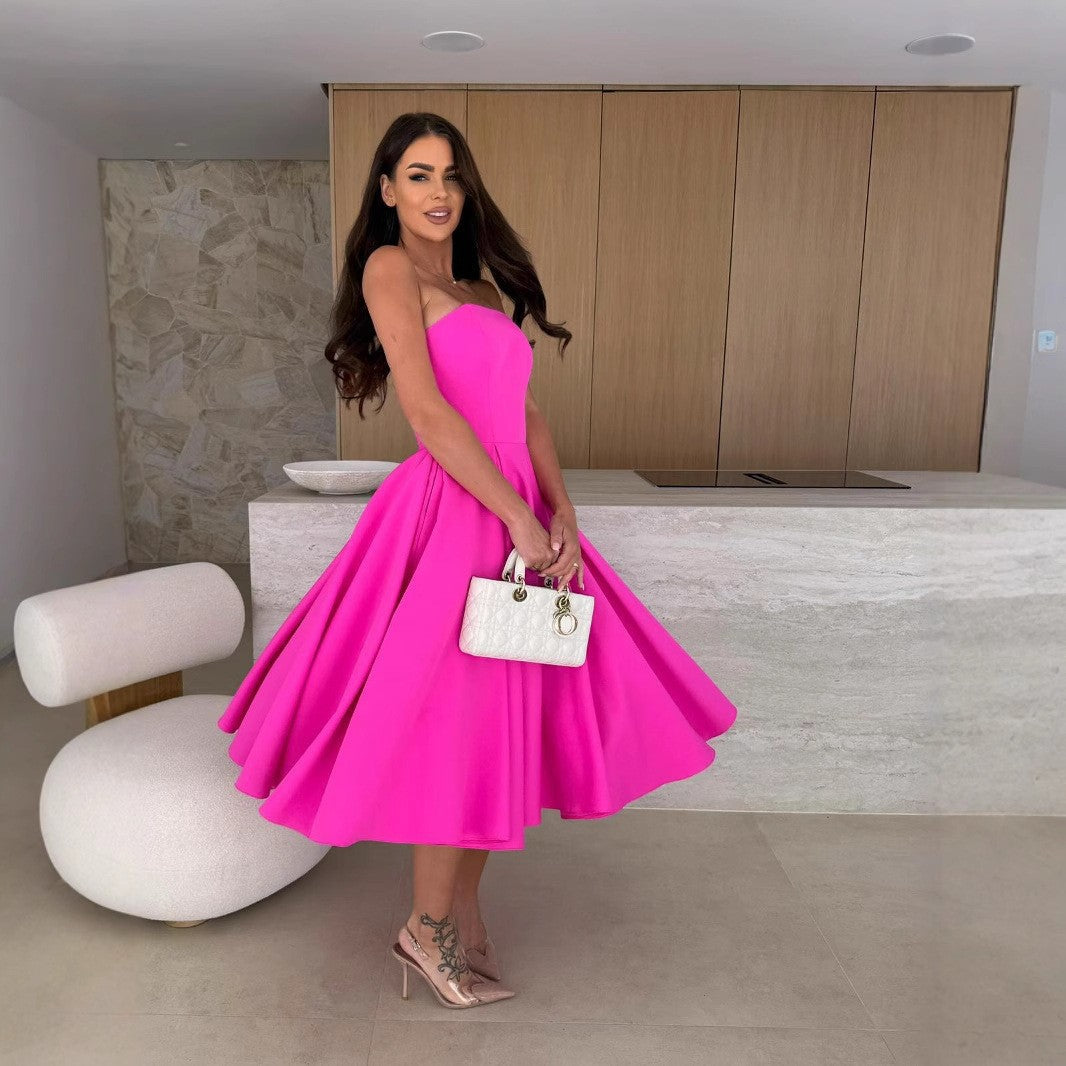 Strapless Fit and Flare Pleated Midi Cocktail Dress - View 3