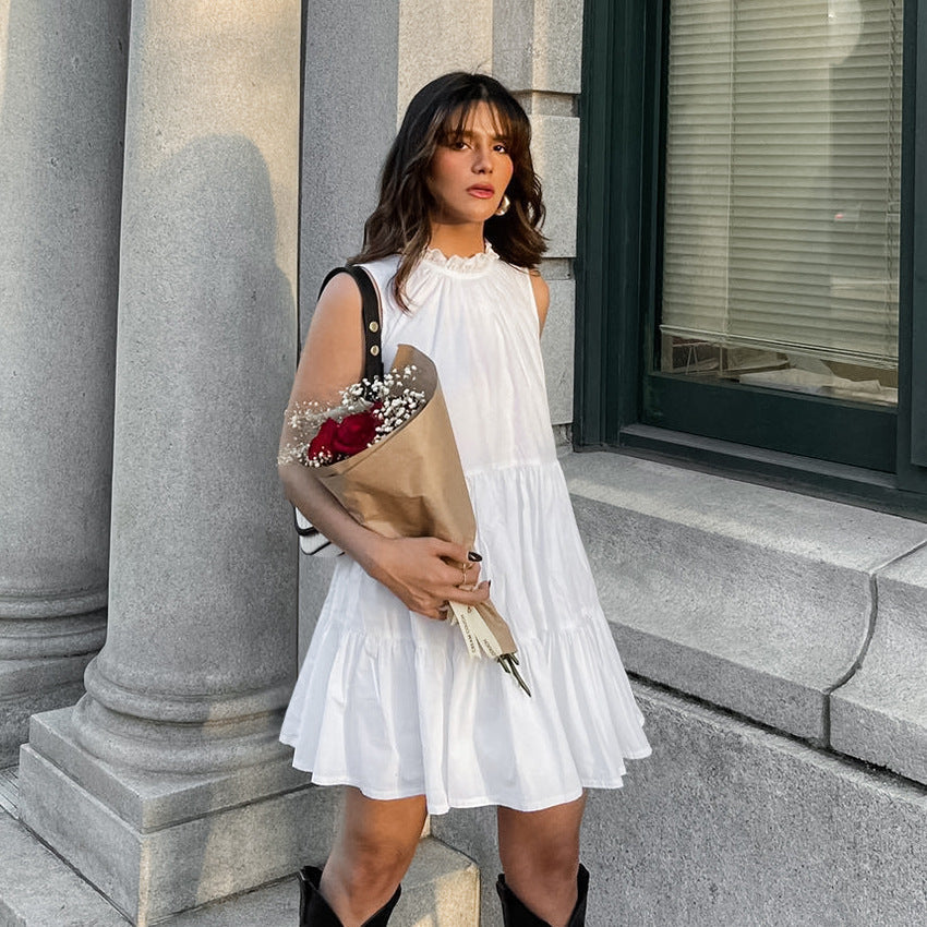 Sleeveless Ruffle Collar Tiered Babydoll A-Line Mini Dress