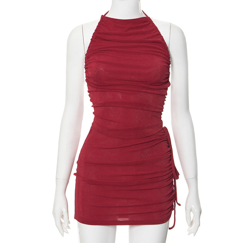 High Neck Sleeveless Ruched Bodycon Mini Dress - View 9
