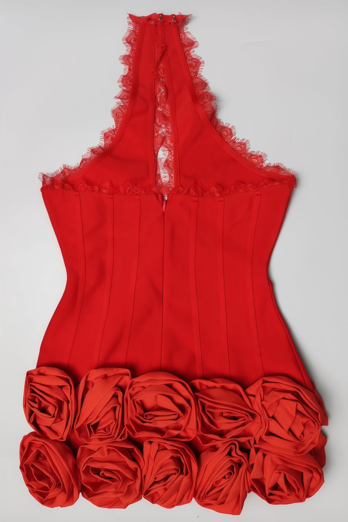 Lace Halter Neck Cut Out 3D Rose Applique Mini Dress - View 4