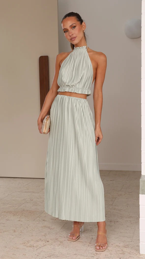 Year Halter Backless Lacing Suit Pleated Dress - View 7