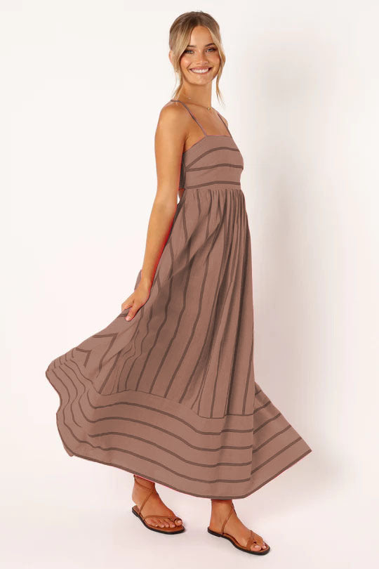 Striped Square Neck Spaghetti Strap Maxi Dress 8