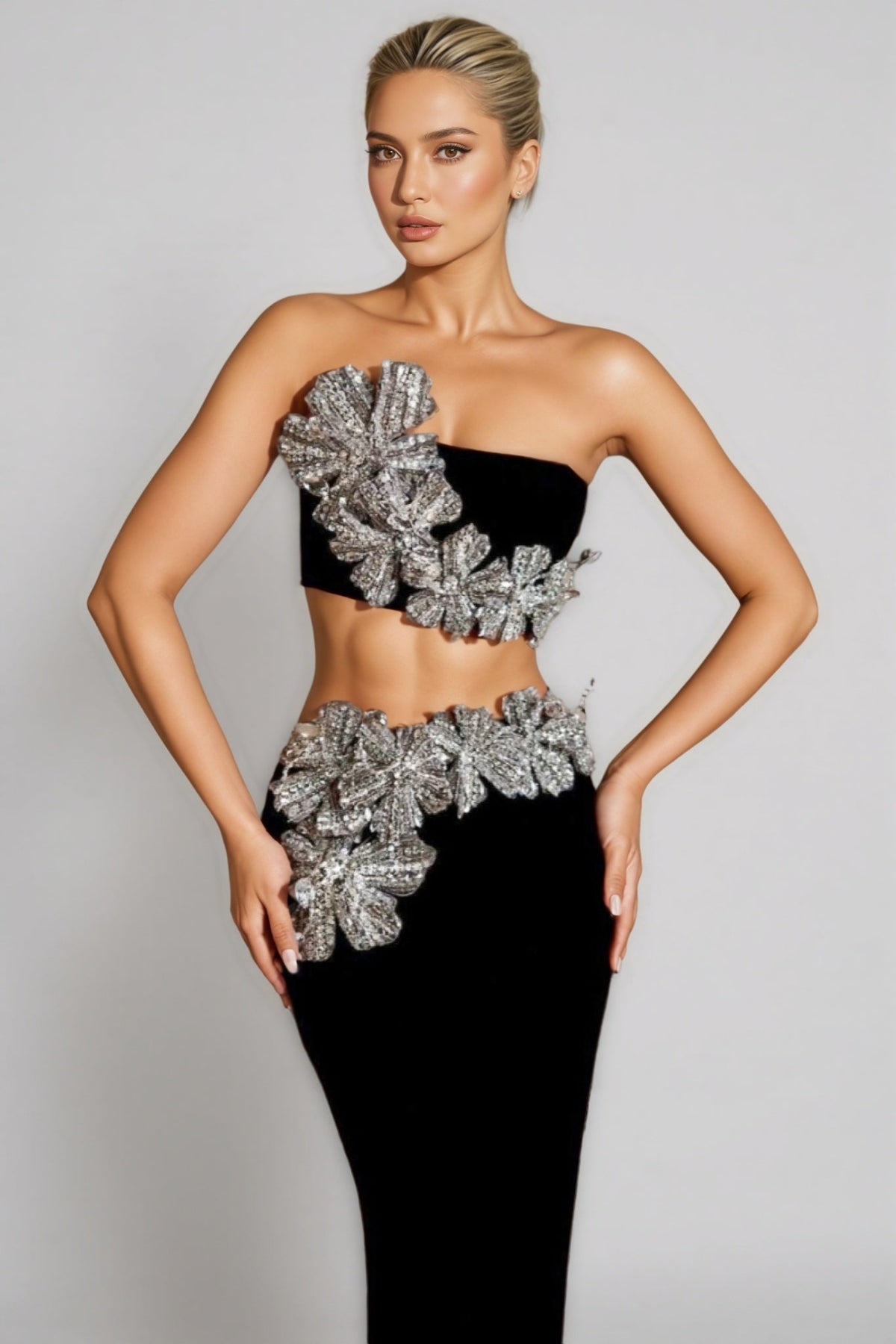 Elnia Diamanté Bustier Blouse Half Maxi Dress Set - View 2