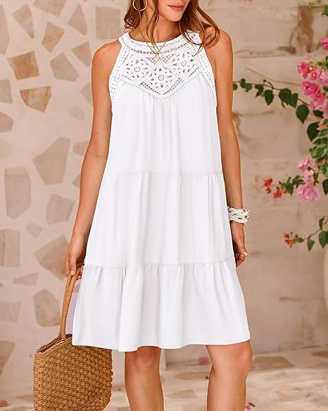 Crochet Lace Sleeveless Tiered Summer Mini Dress - View 2
