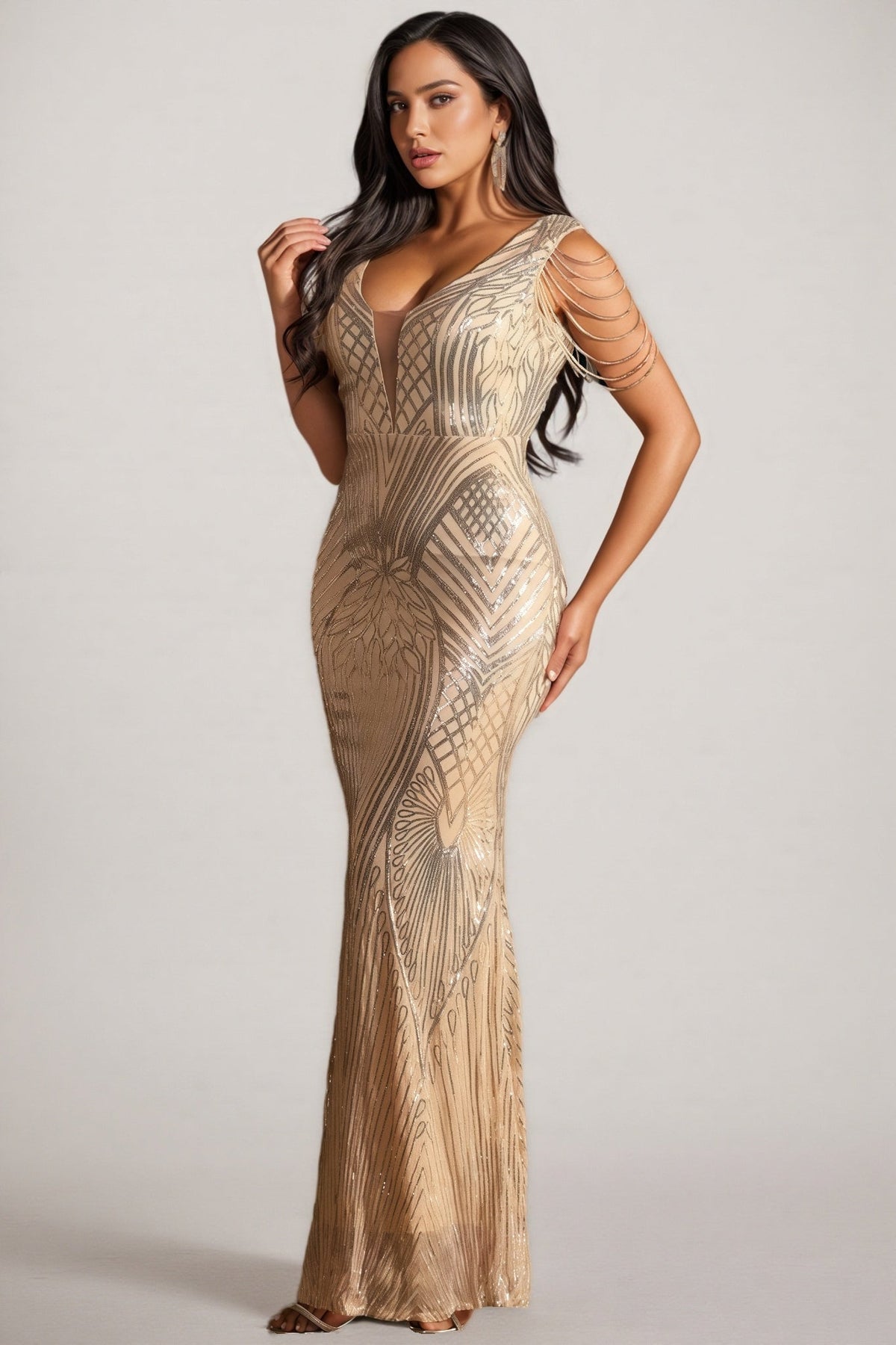 Delils Sleeveless Sequin Beaded Maxi Dress - View 4