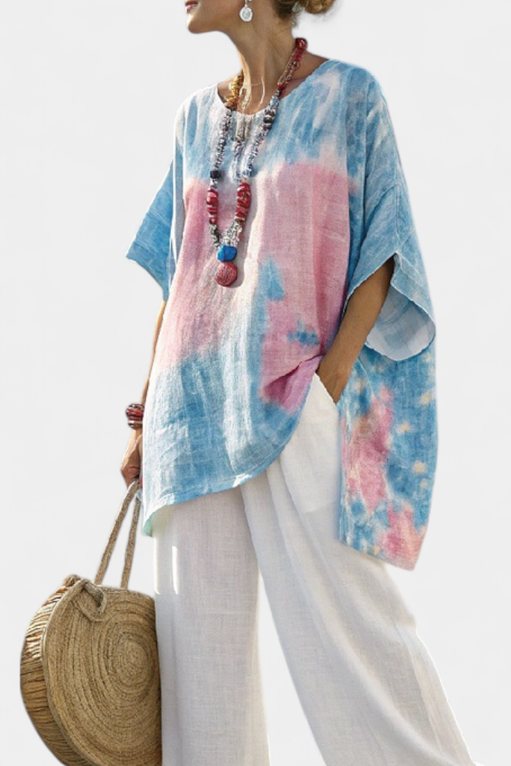Tie Dye Short Sleeve Oversized Tunic Top 3
