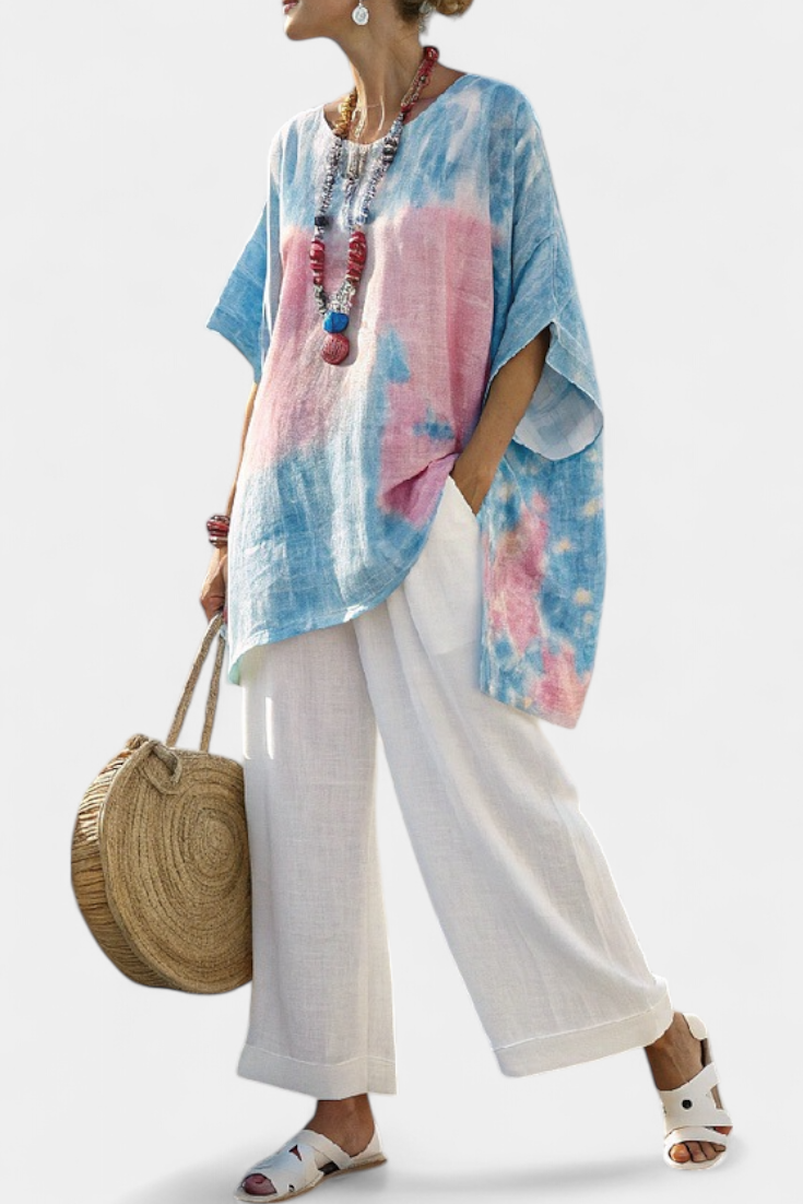 Tie Dye Short Sleeve Oversized Tunic Top 2
