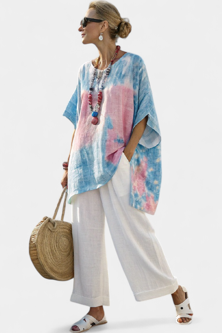 Tie Dye Short Sleeve Oversized Tunic Top 5