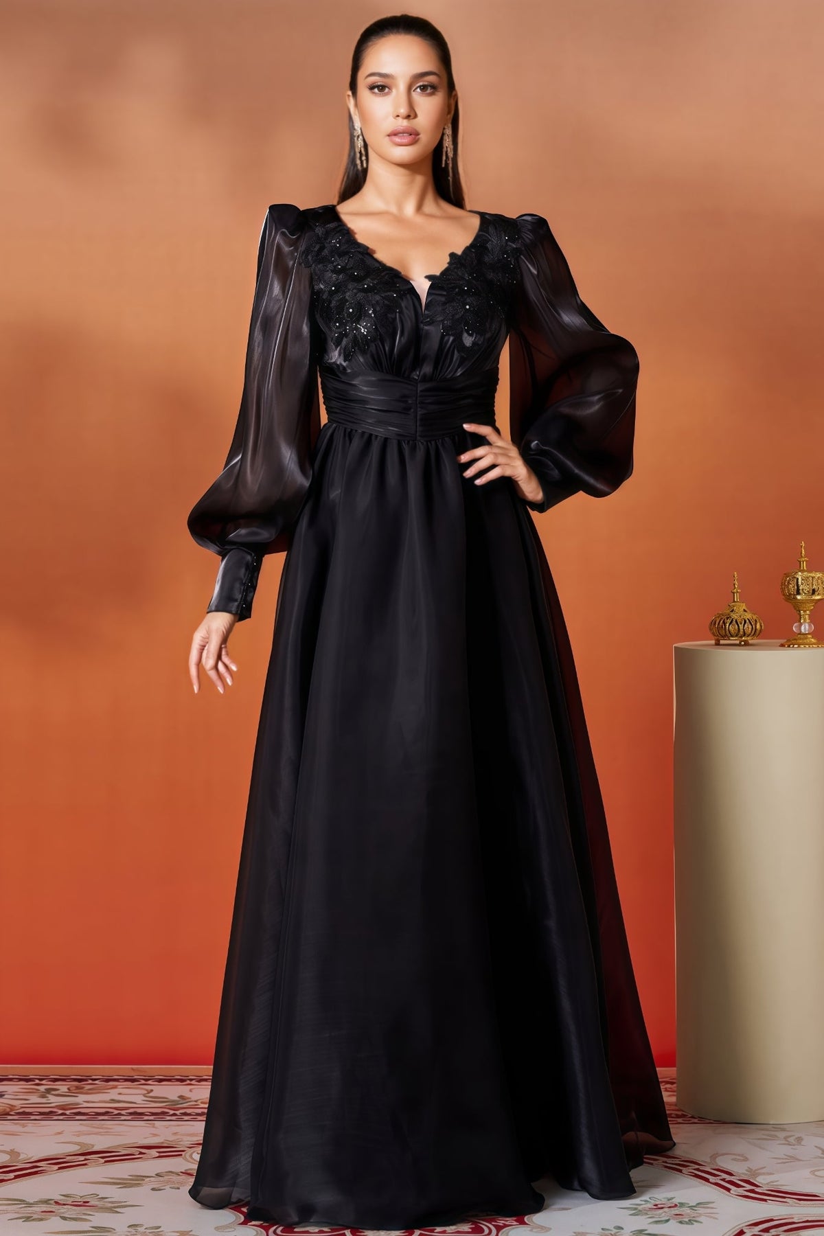 Opal Black V-Neck Lace Maxi Dress
