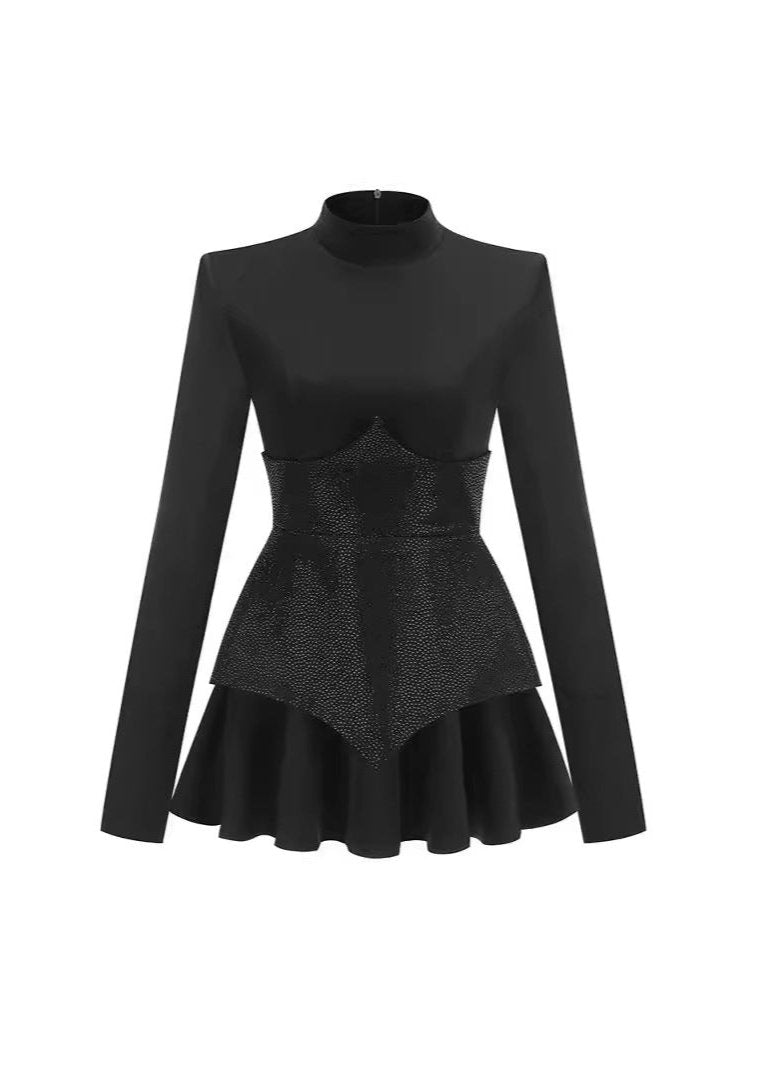 Faux Two Piece Sequin Corset Long Sleeve Tiered Mini Dress - View 4