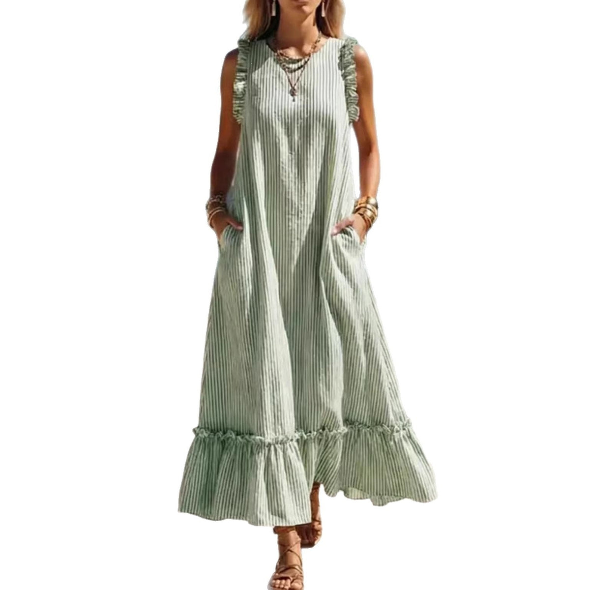 Striped Sleeveless Ruffle Hem Maxi Dress 5