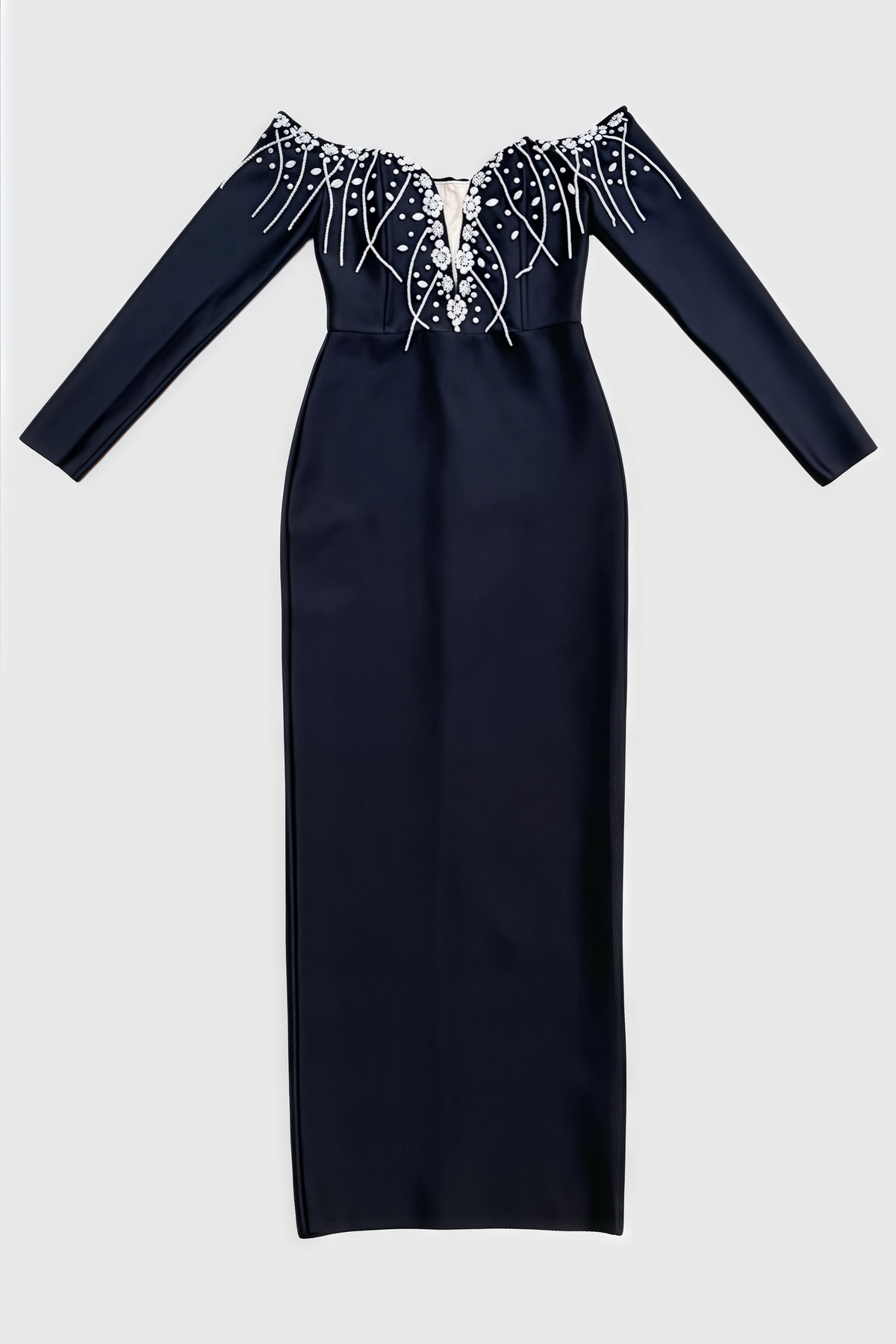 Rhinestone Embroidered Off Shoulder Long Sleeve Maxi Gown - View 6