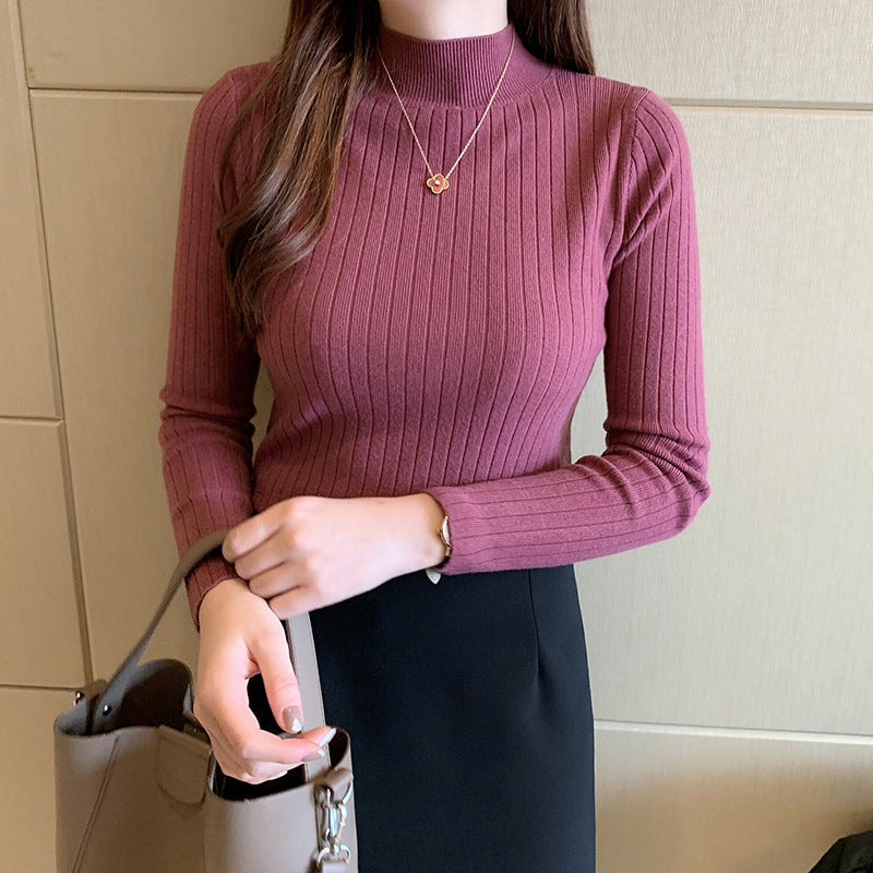 Mock Neck Long Sleeve Ribbed Slim Fit Knit Top 2