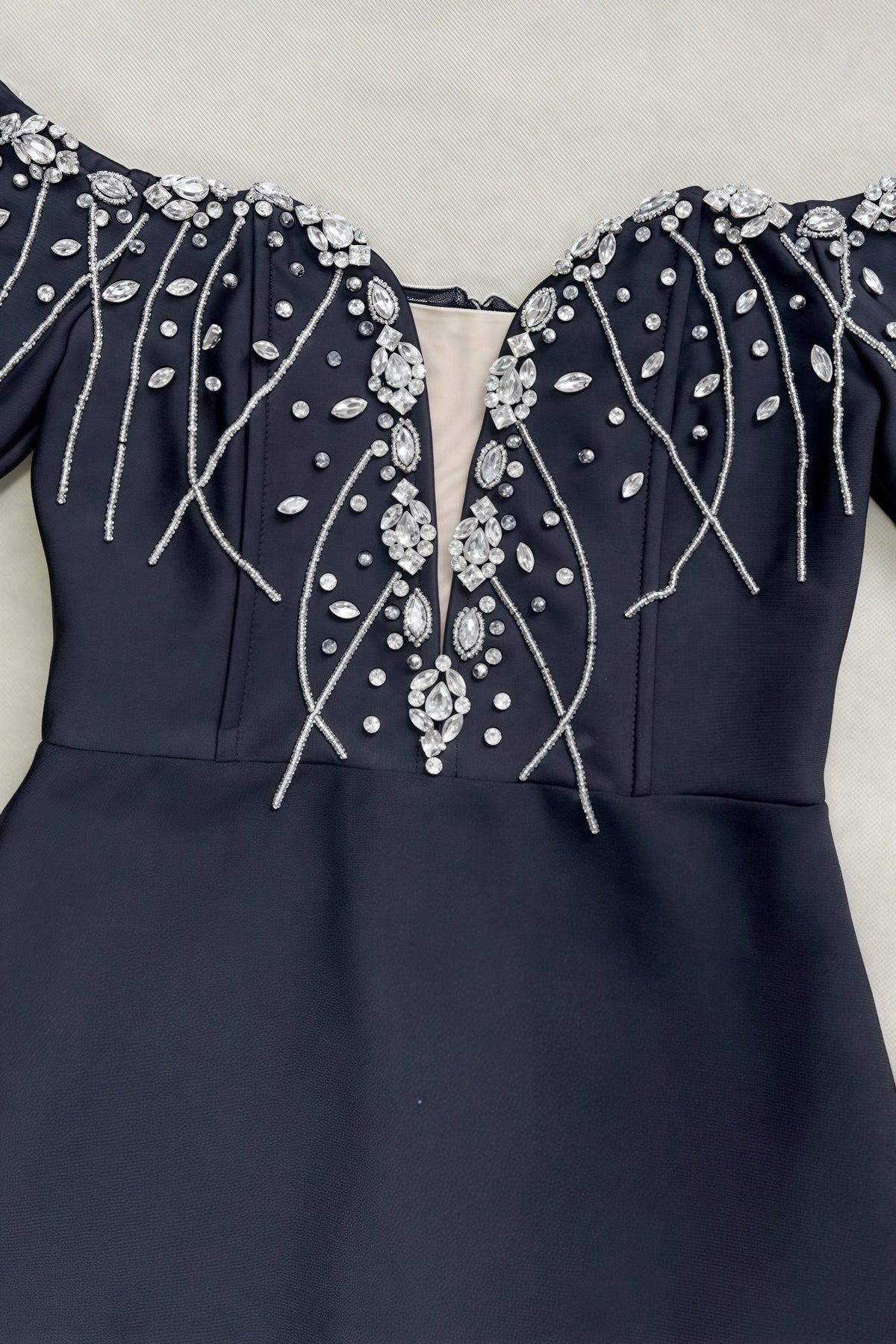 Rhinestone Embroidered Off Shoulder Long Sleeve Maxi Gown - View 8